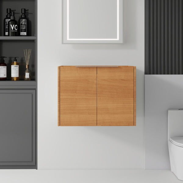 English Elm 24 Inch Wall Mounted Floating Bathroom Vanity Plywood Cabinet with Soft Close Doors Oak - A B2775P510753