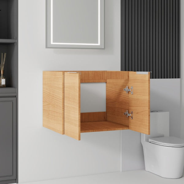 English Elm 24 Inch Wall Mounted Floating Bathroom Vanity Plywood Cabinet with Soft Close Doors Oak - A B2775P510753