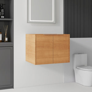 English Elm 24 Inch Wall Mounted Floating Bathroom Vanity Plywood Cabinet with Soft Close Doors Oak - A B2775P510753