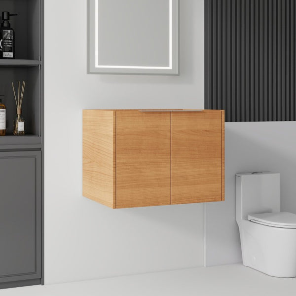 English Elm 24 Inch Wall Mounted Floating Bathroom Vanity Plywood Cabinet with Soft Close Doors Oak - A B2775P510753