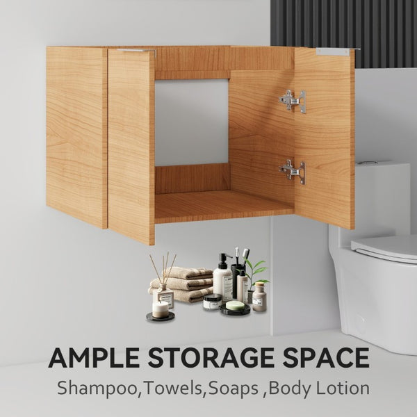 English Elm 24 Inch Wall Mounted Floating Bathroom Vanity Plywood Cabinet with Soft Close Doors Oak - A B2775P510753