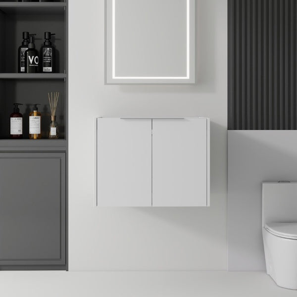 English Elm 24 Inch Wall Mounted Floating Bathroom Vanity Plywood Cabinet with Soft Close Doors White B2775P510754