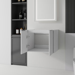 English Elm 24 Inch Wall Mounted Floating Bathroom Vanity Plywood Cabinet with Soft Close Doors White B2775P510754