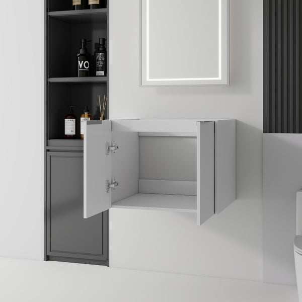 English Elm 24 Inch Wall Mounted Floating Bathroom Vanity Plywood Cabinet with Soft Close Doors White B2775P510754