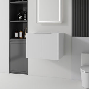 English Elm 24 Inch Wall Mounted Floating Bathroom Vanity Plywood Cabinet with Soft Close Doors White B2775P510754