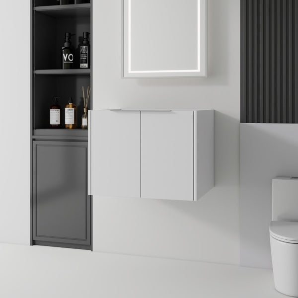 English Elm 24 Inch Wall Mounted Floating Bathroom Vanity Plywood Cabinet with Soft Close Doors White B2775P510754