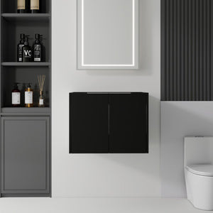 English Elm 24 Inch Wall Mounted Floating Bathroom Vanity Plywood Cabinet with Soft Close Doors Black B2775P510755
