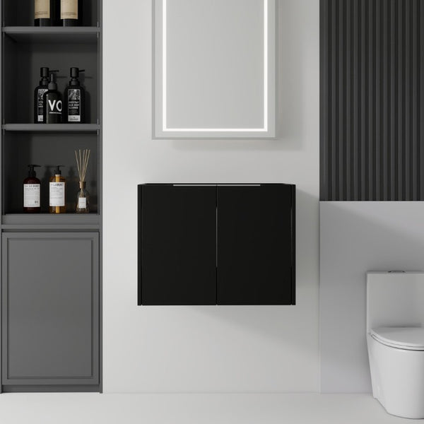 English Elm 24 Inch Wall Mounted Floating Bathroom Vanity Plywood Cabinet with Soft Close Doors Black B2775P510755