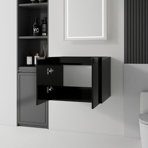 English Elm 24 Inch Wall Mounted Floating Bathroom Vanity Plywood Cabinet with Soft Close Doors Black B2775P510755