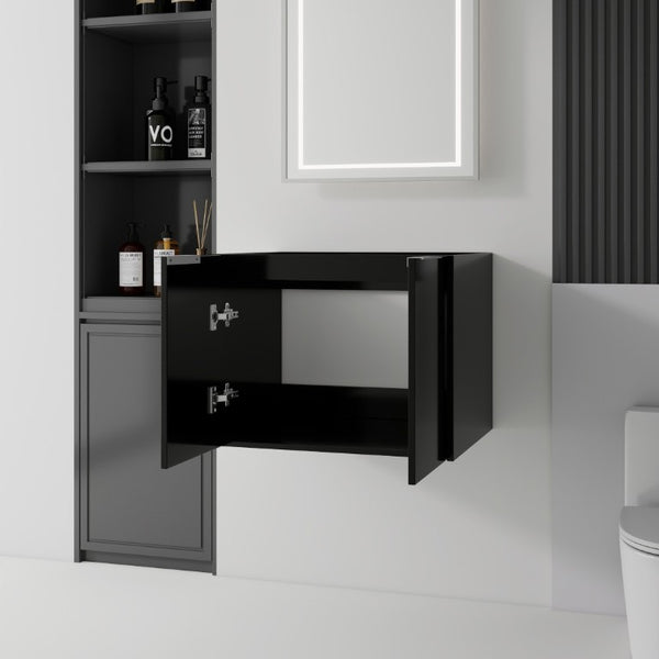 English Elm 24 Inch Wall Mounted Floating Bathroom Vanity Plywood Cabinet with Soft Close Doors Black B2775P510755