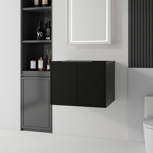 English Elm 24 Inch Wall Mounted Floating Bathroom Vanity Plywood Cabinet with Soft Close Doors Black B2775P510755