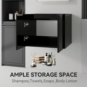 English Elm 24 Inch Wall Mounted Floating Bathroom Vanity Plywood Cabinet with Soft Close Doors Black B2775P510755