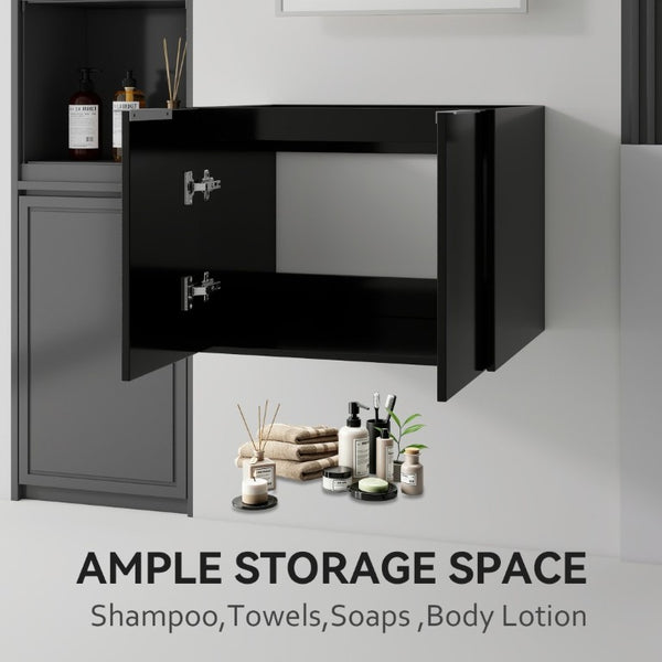 English Elm 24 Inch Wall Mounted Floating Bathroom Vanity Plywood Cabinet with Soft Close Doors Black B2775P510755