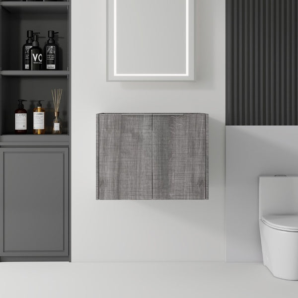 English Elm 24 Inch Wall Mounted Floating Bathroom Vanity Plywood Cabinet with Soft Close Doors Grey - B B2775P510756
