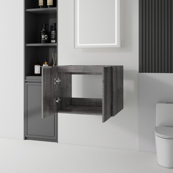 English Elm 24 Inch Wall Mounted Floating Bathroom Vanity Plywood Cabinet with Soft Close Doors Grey - B B2775P510756