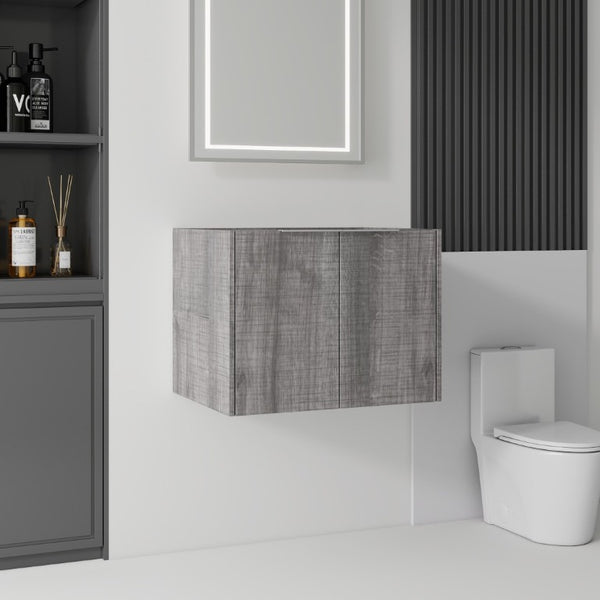 English Elm 24 Inch Wall Mounted Floating Bathroom Vanity Plywood Cabinet with Soft Close Doors Grey - B B2775P510756