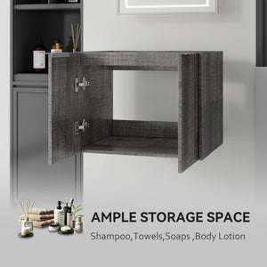 English Elm 24 Inch Wall Mounted Floating Bathroom Vanity Plywood Cabinet with Soft Close Doors Grey - B B2775P510756