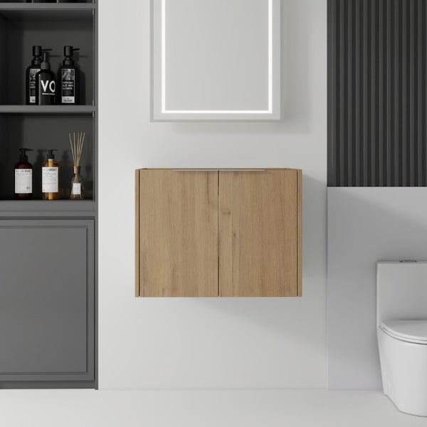 English Elm 24 Inch Wall Mounted Floating Bathroom Vanity Plywood Cabinet with Soft Close Doors Oak - B B2775P510757