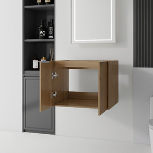 English Elm 24 Inch Wall Mounted Floating Bathroom Vanity Plywood Cabinet with Soft Close Doors Oak - B B2775P510757