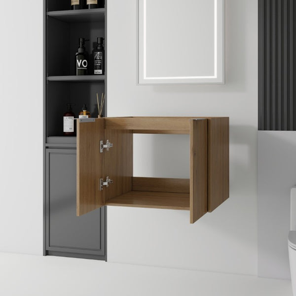 English Elm 24 Inch Wall Mounted Floating Bathroom Vanity Plywood Cabinet with Soft Close Doors Oak - B B2775P510757