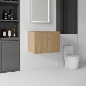 English Elm 24 Inch Wall Mounted Floating Bathroom Vanity Plywood Cabinet with Soft Close Doors Oak - B B2775P510757