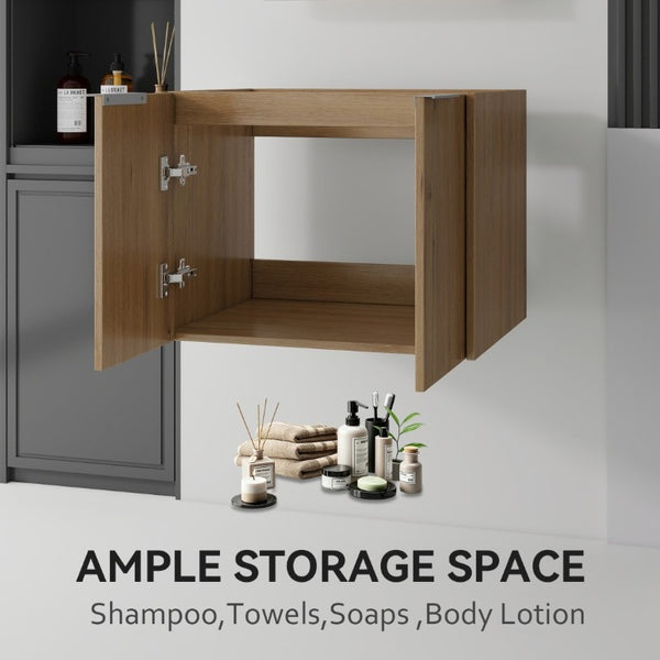 English Elm 24 Inch Wall Mounted Floating Bathroom Vanity Plywood Cabinet with Soft Close Doors Oak - B B2775P510757