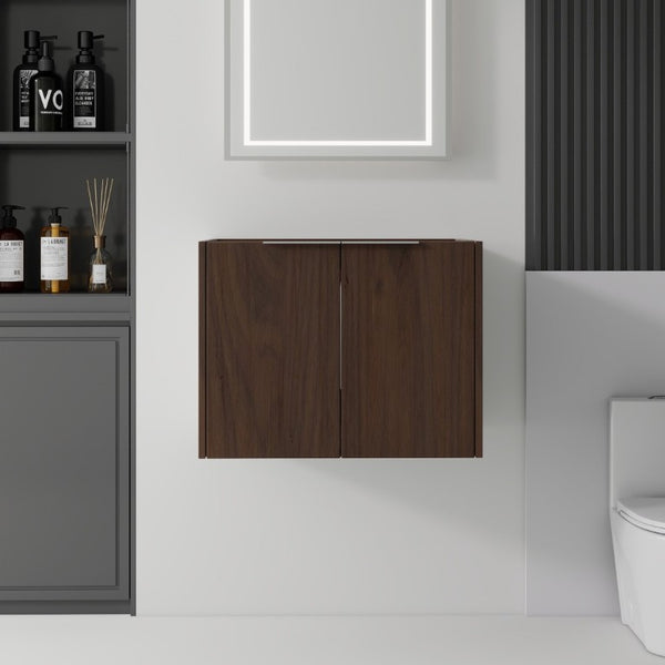 English Elm 24 Inch Wall Mounted Floating Bathroom Vanity Plywood Cabinet with Soft Close Doors Brown B2775P510758