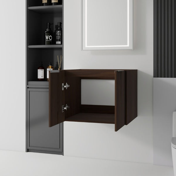English Elm 24 Inch Wall Mounted Floating Bathroom Vanity Plywood Cabinet with Soft Close Doors Brown B2775P510758