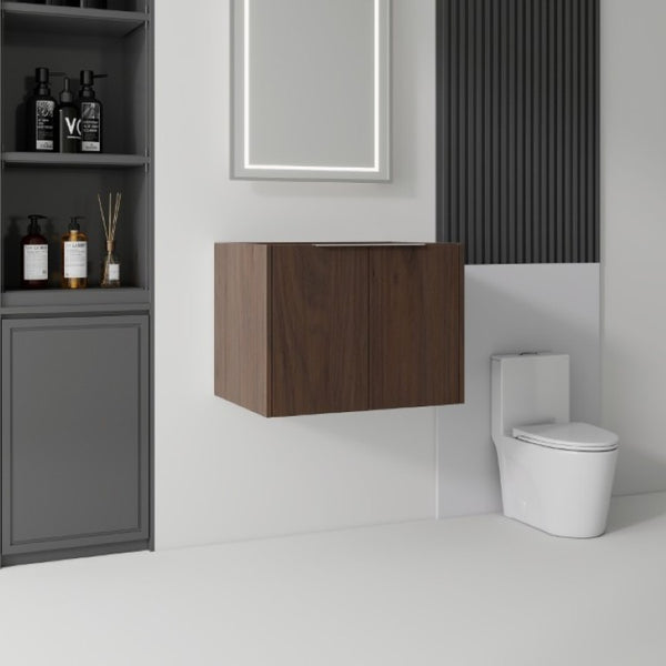 English Elm 24 Inch Wall Mounted Floating Bathroom Vanity Plywood Cabinet with Soft Close Doors Brown B2775P510758