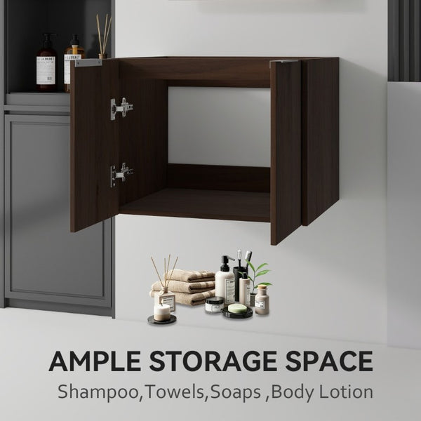 English Elm 24 Inch Wall Mounted Floating Bathroom Vanity Plywood Cabinet with Soft Close Doors Brown B2775P510758