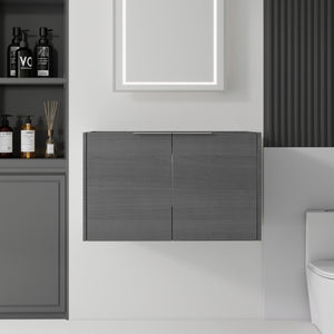 English Elm 30 Inch Floating Bathroom Vanity with Plywood Build Soft Close Doors Grey Finish Grey - A B2775P510759