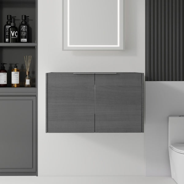 English Elm 30 Inch Floating Bathroom Vanity with Plywood Build Soft Close Doors Grey Finish Grey - A B2775P510759
