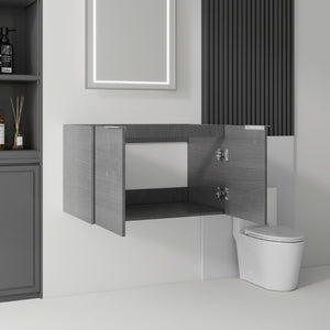 English Elm 30 Inch Floating Bathroom Vanity with Plywood Build Soft Close Doors Grey Finish Grey - A B2775P510759