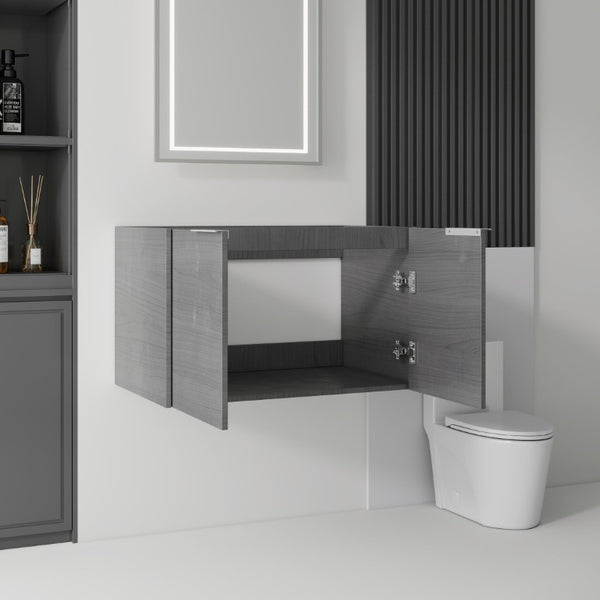 English Elm 30 Inch Floating Bathroom Vanity with Plywood Build Soft Close Doors Grey Finish Grey - A B2775P510759