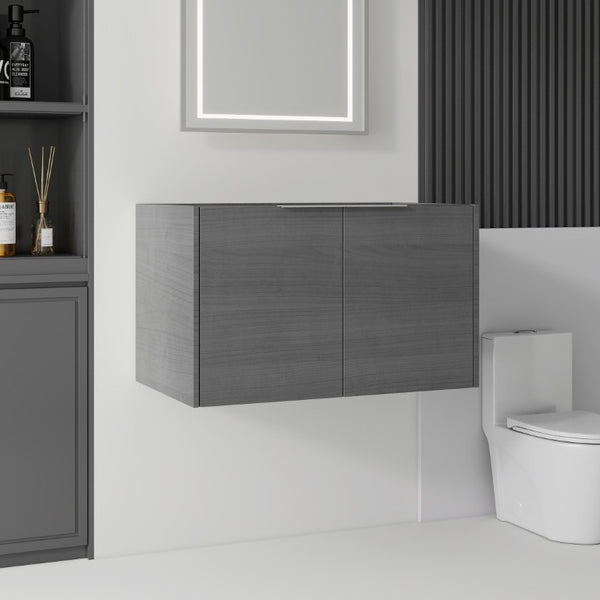 English Elm 30 Inch Floating Bathroom Vanity with Plywood Build Soft Close Doors Grey Finish Grey - A B2775P510759