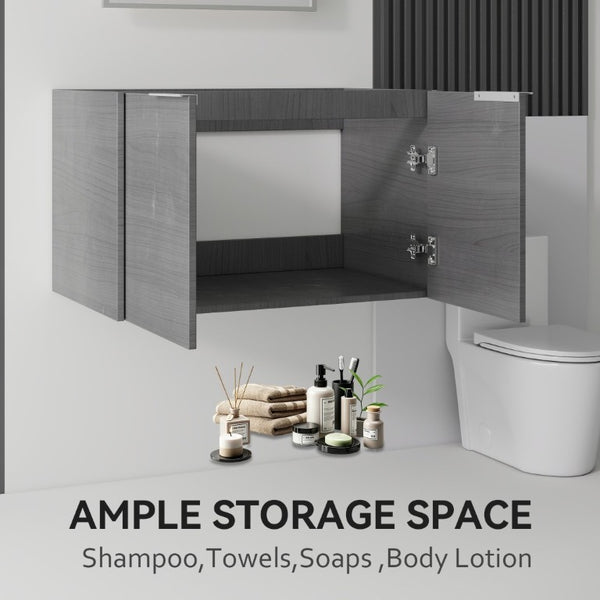English Elm 30 Inch Floating Bathroom Vanity with Plywood Build Soft Close Doors Grey Finish Grey - A B2775P510759