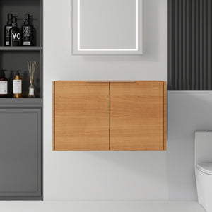 English Elm 30 Inch Floating Bathroom Vanity with Plywood Build Soft Close Doors Grey Finish Oak - A B2775P510760