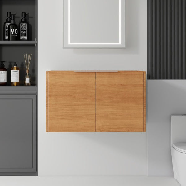 English Elm 30 Inch Floating Bathroom Vanity with Plywood Build Soft Close Doors Grey Finish Oak - A B2775P510760