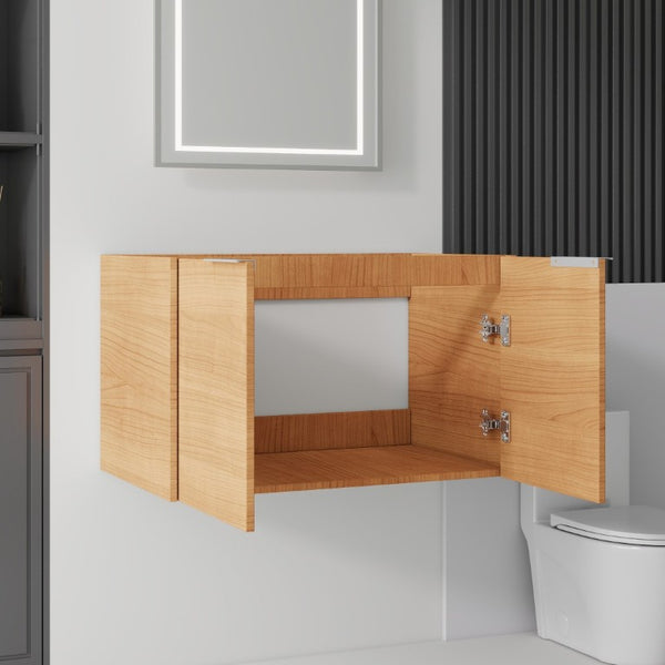 English Elm 30 Inch Floating Bathroom Vanity with Plywood Build Soft Close Doors Grey Finish Oak - A B2775P510760