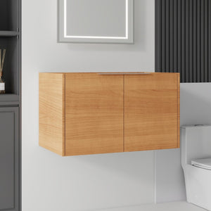 English Elm 30 Inch Floating Bathroom Vanity with Plywood Build Soft Close Doors Grey Finish Oak - A B2775P510760