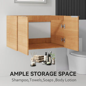 English Elm 30 Inch Floating Bathroom Vanity with Plywood Build Soft Close Doors Grey Finish Oak - A B2775P510760