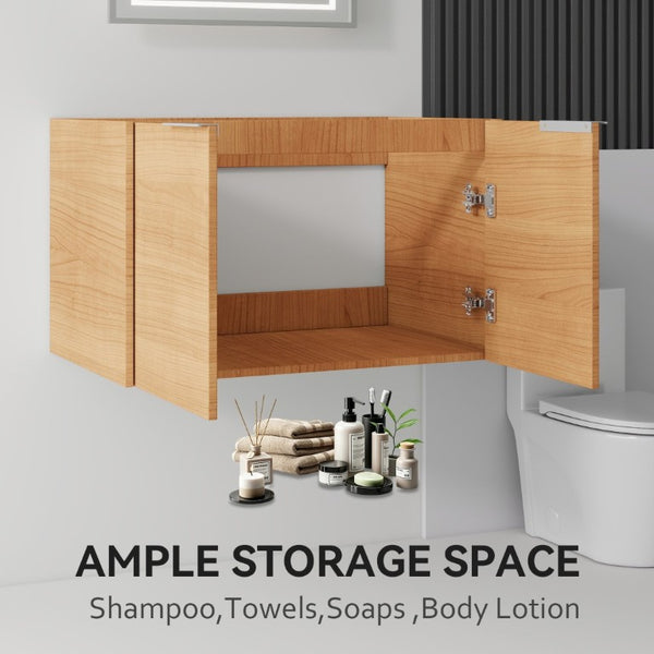 English Elm 30 Inch Floating Bathroom Vanity with Plywood Build Soft Close Doors Grey Finish Oak - A B2775P510760