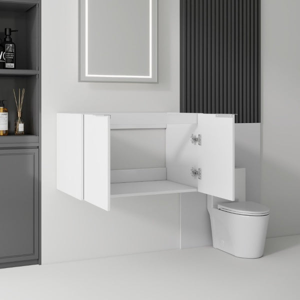English Elm 30 Inch Floating Bathroom Vanity with Plywood Build Soft Close Doors Grey Finish White B2775P510761