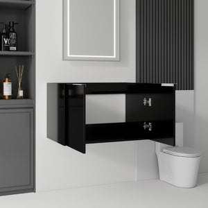 English Elm 30 Inch Floating Bathroom Vanity with Plywood Build Soft Close Doors Grey Finish Black B2775P510762