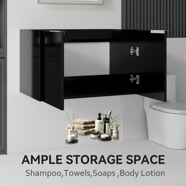 English Elm 30 Inch Floating Bathroom Vanity with Plywood Build Soft Close Doors Grey Finish Black B2775P510762