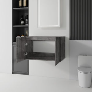 English Elm 30 Inch Floating Bathroom Vanity with Plywood Build Soft Close Doors Grey Finish Grey - B B2775P510763