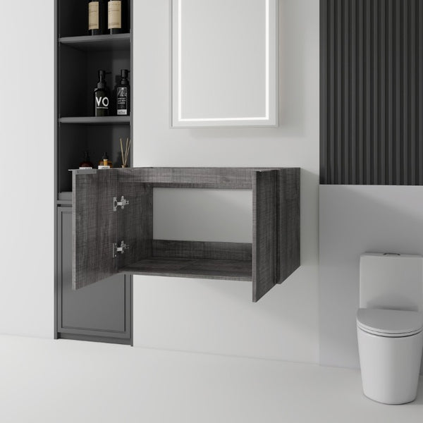 English Elm 30 Inch Floating Bathroom Vanity with Plywood Build Soft Close Doors Grey Finish Grey - B B2775P510763