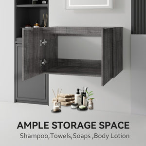 English Elm 30 Inch Floating Bathroom Vanity with Plywood Build Soft Close Doors Grey Finish Grey - B B2775P510763