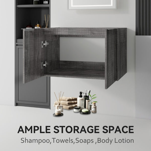 English Elm 30 Inch Floating Bathroom Vanity with Plywood Build Soft Close Doors Grey Finish Grey - B B2775P510763