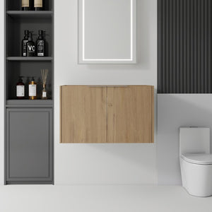 English Elm 30 Inch Floating Bathroom Vanity with Plywood Build Soft Close Doors Grey Finish Oak - B B2775P510764